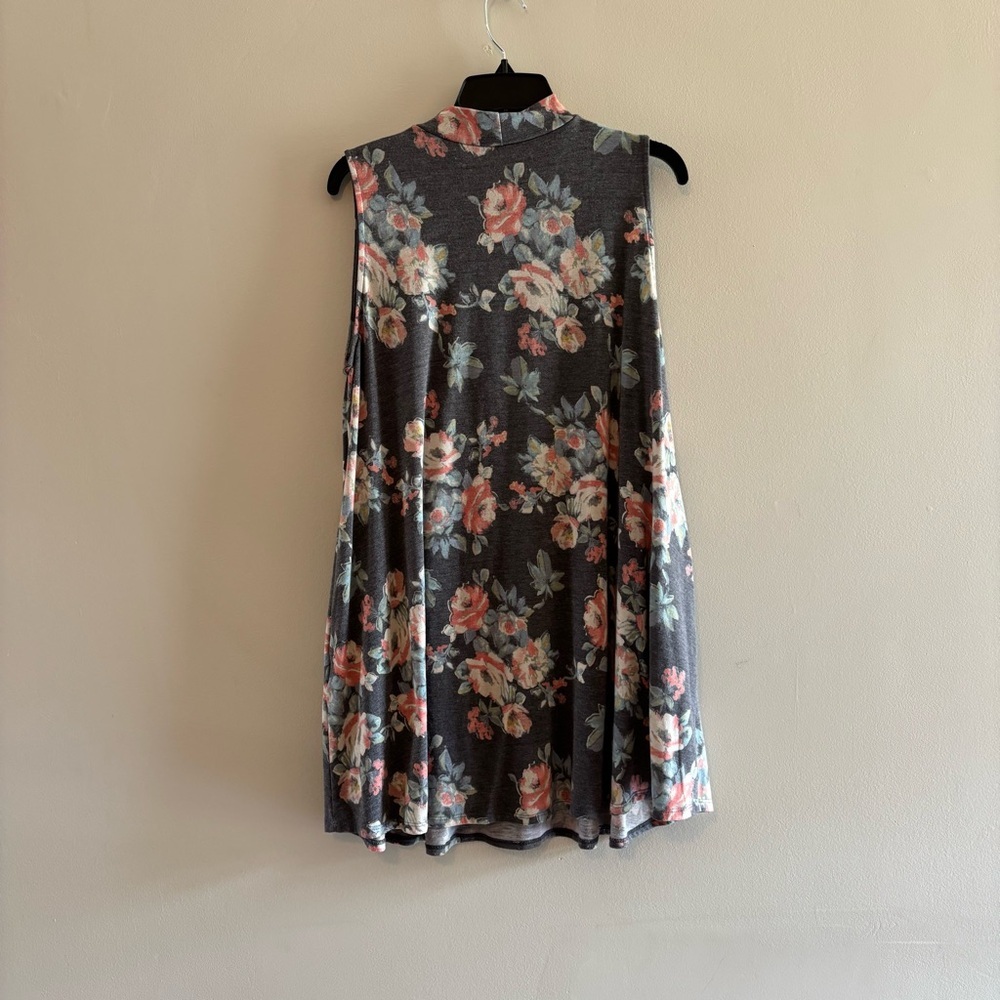 mts Gray Floral Sleeveless Mock Neck Tunic with Pink and Teal Accents - Picture 4 of 6
